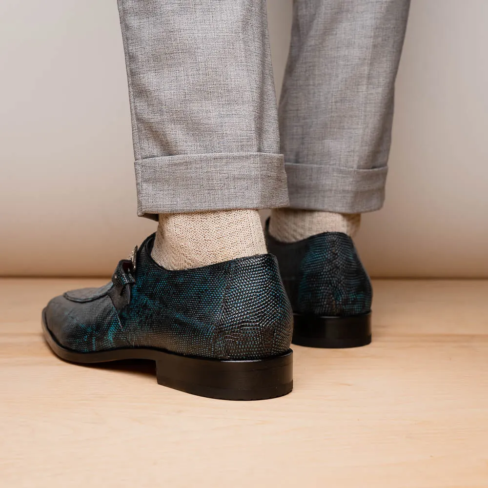 Marco Di Milano Toluca Blue / Black Crocodile & Lizard Monk Strap Dress Shoes