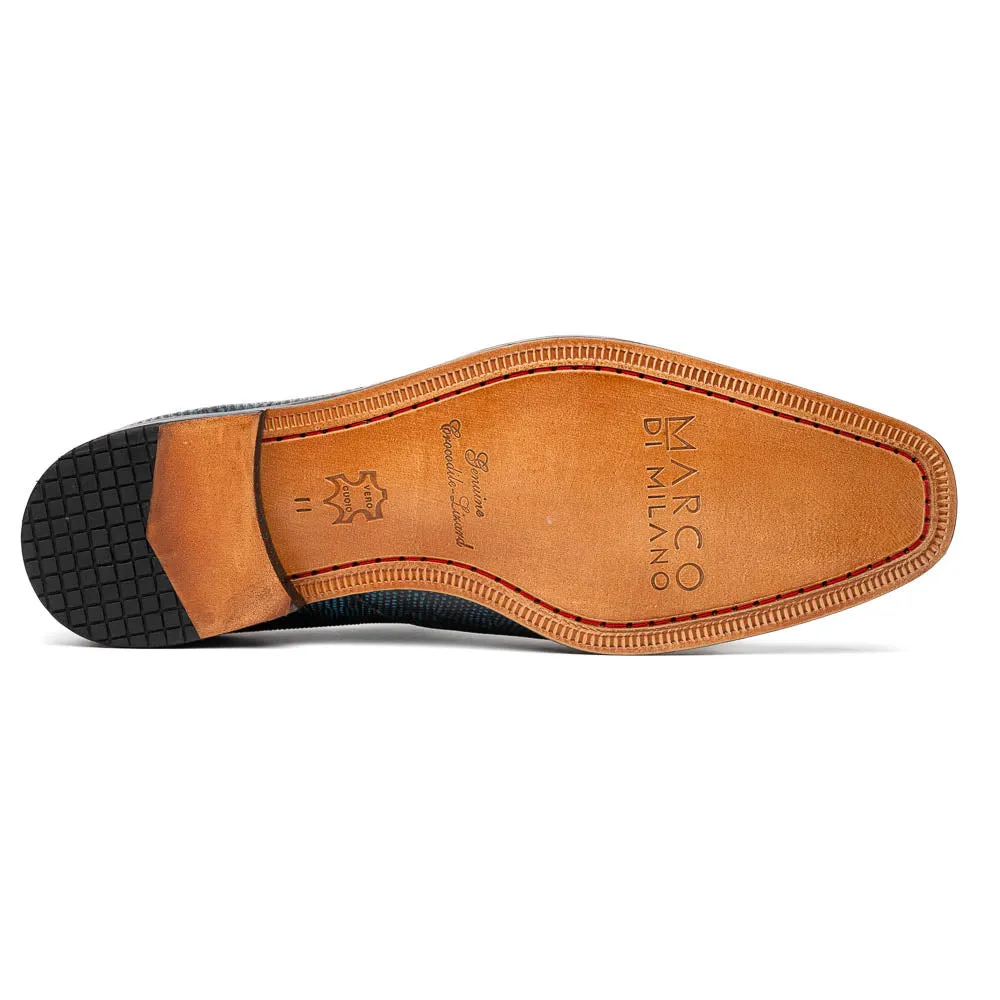 Marco Di Milano Toluca Blue / Black Crocodile & Lizard Monk Strap Dress Shoes