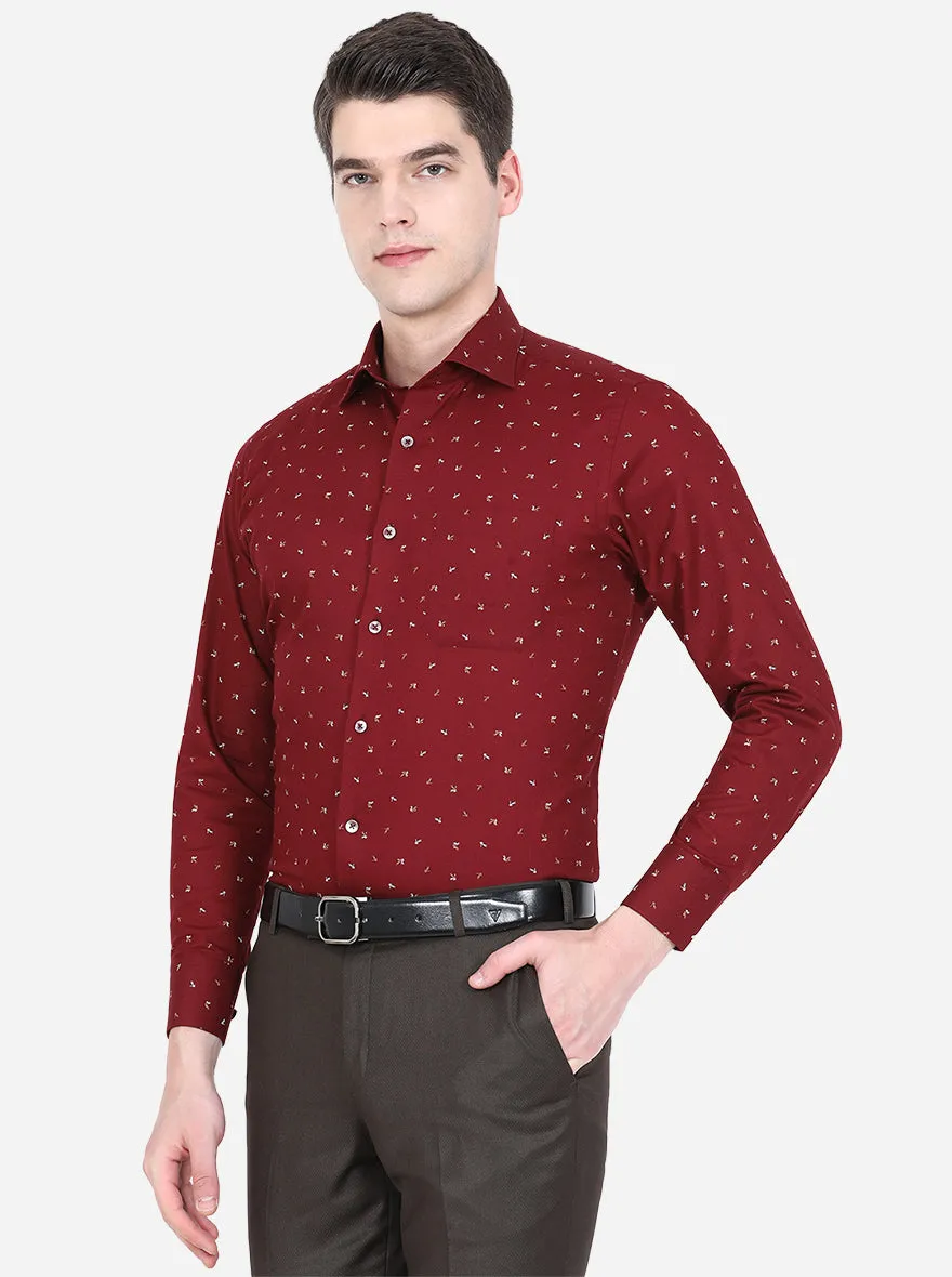 Maroon Printed Slim Fit Formal Shirt | Metal