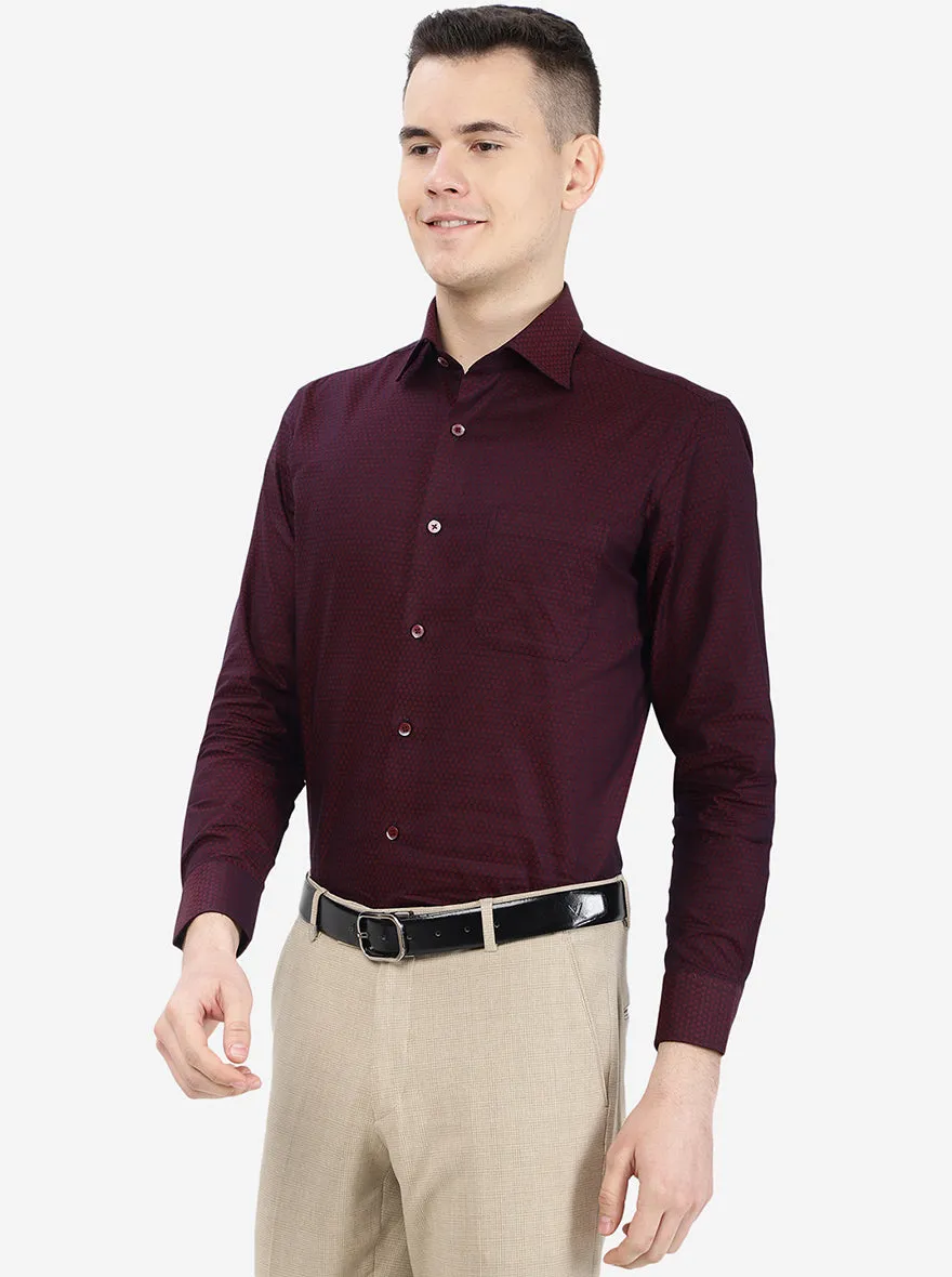 Maroon Printed Slim Fit Formal Shirt | Metal