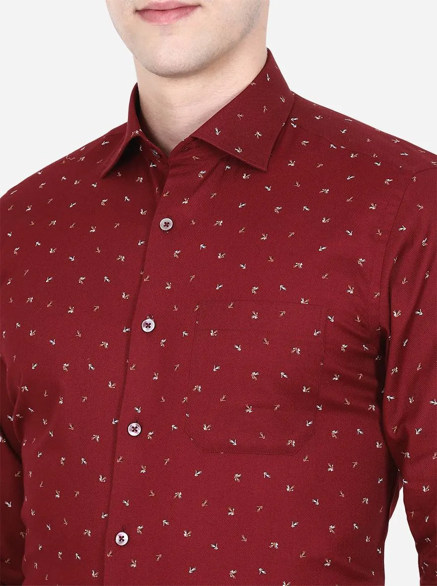 Maroon Printed Slim Fit Formal Shirt | Metal