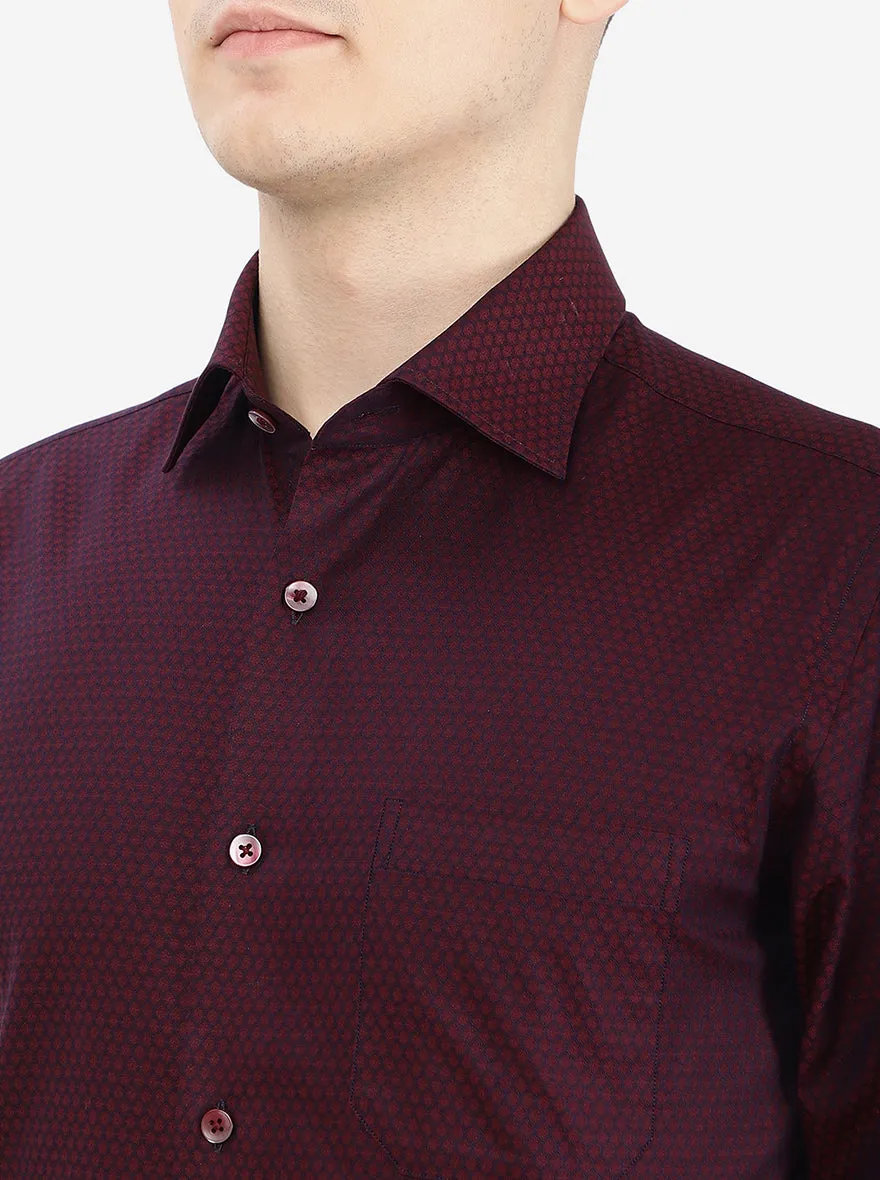 Maroon Printed Slim Fit Formal Shirt | Metal