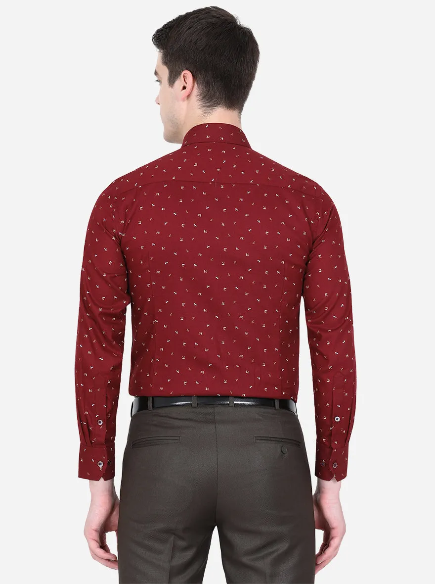 Maroon Printed Slim Fit Formal Shirt | Metal