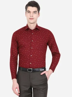 Maroon Printed Slim Fit Formal Shirt | Metal