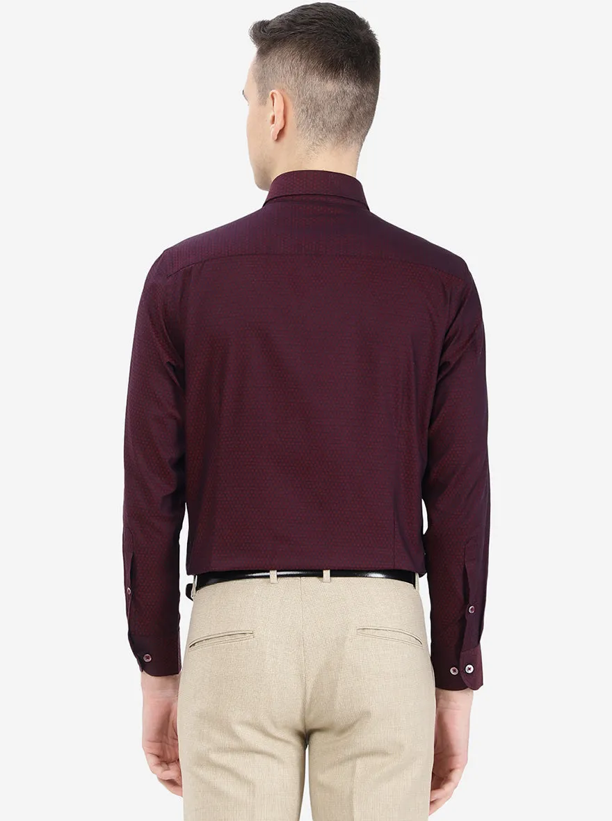 Maroon Printed Slim Fit Formal Shirt | Metal