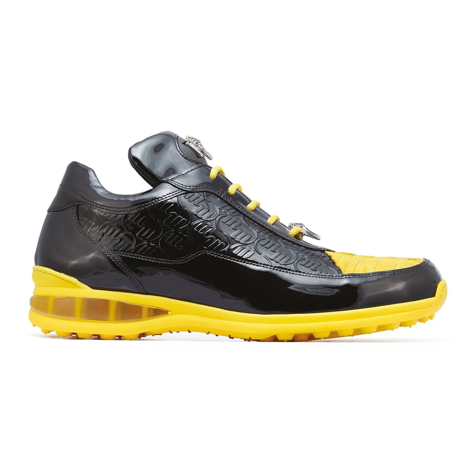 Mauri 8900-2 Bubble Patent Leather Embossed Baby Croc Sneakers Yellow / Black