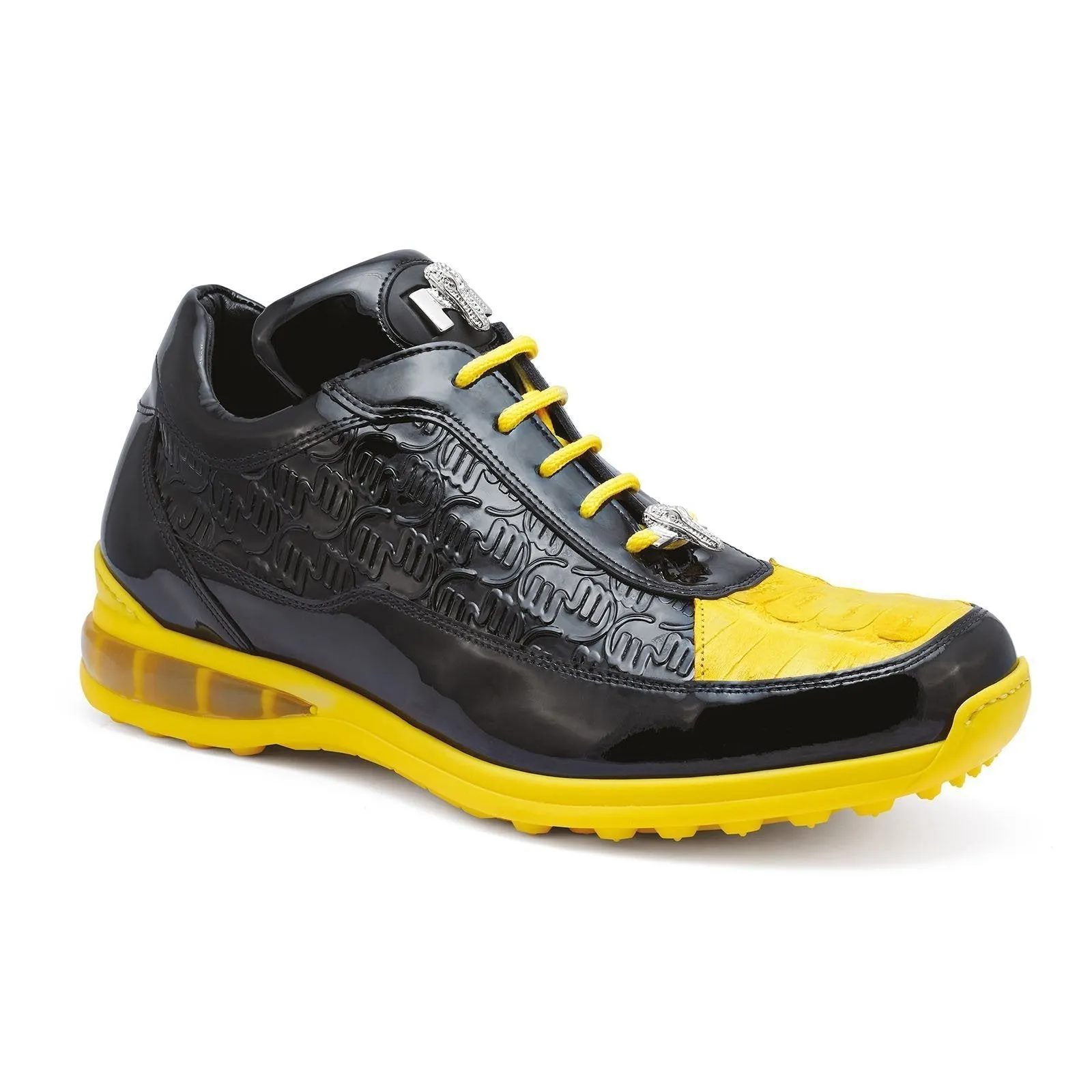 Mauri 8900-2 Bubble Patent Leather Embossed Baby Croc Sneakers Yellow / Black