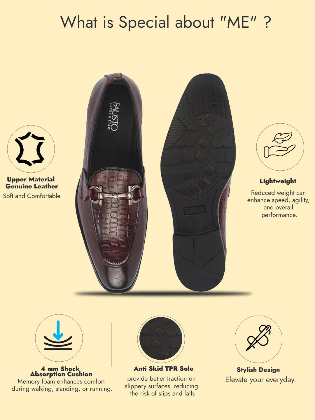 Men Brown Genuine Leather Horsebit Buckle Textured Office Formal Slip On Shoes|Slip Resistant Sole with Memory Cushioned