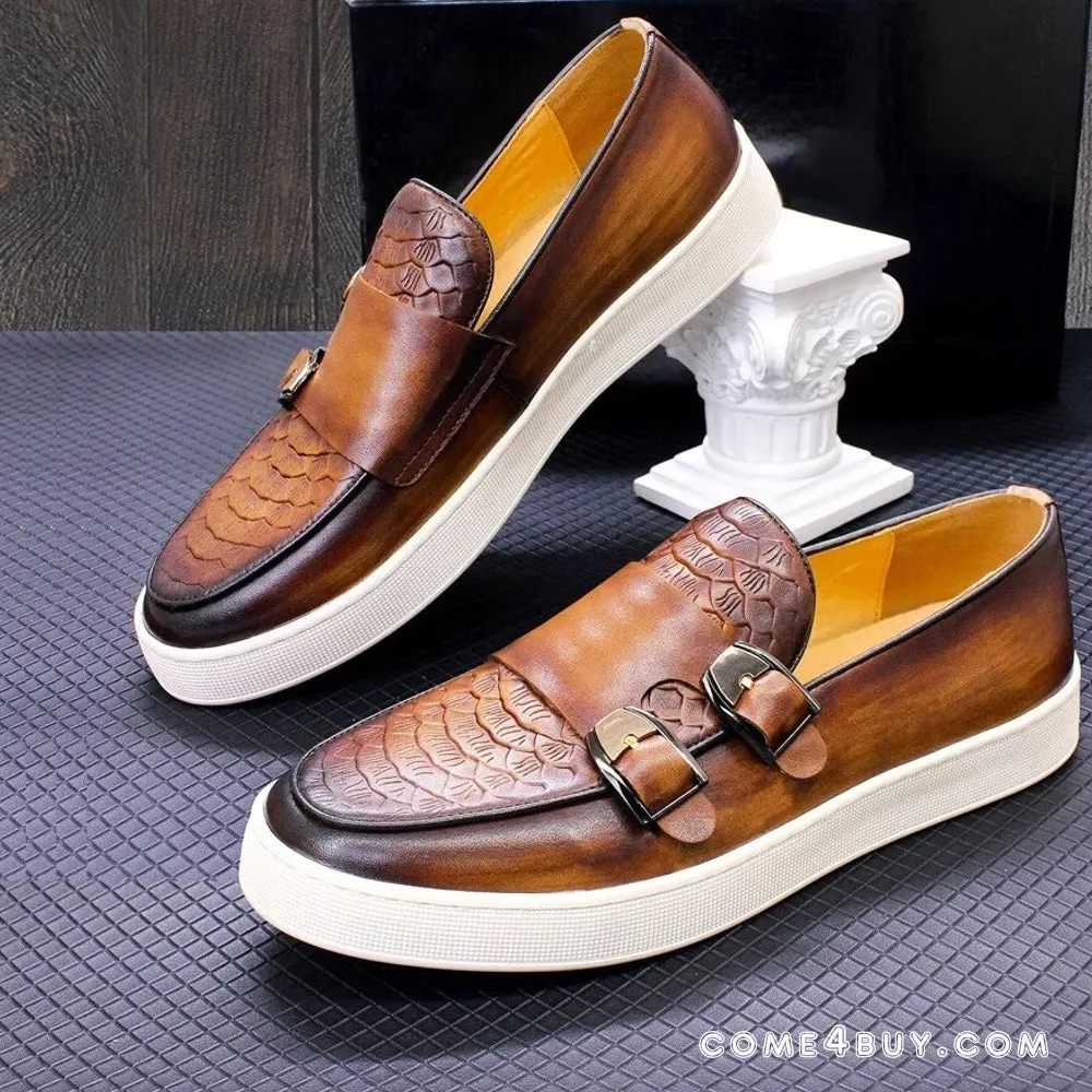 Men Double Buckle Business Cowhide Sport Shoes