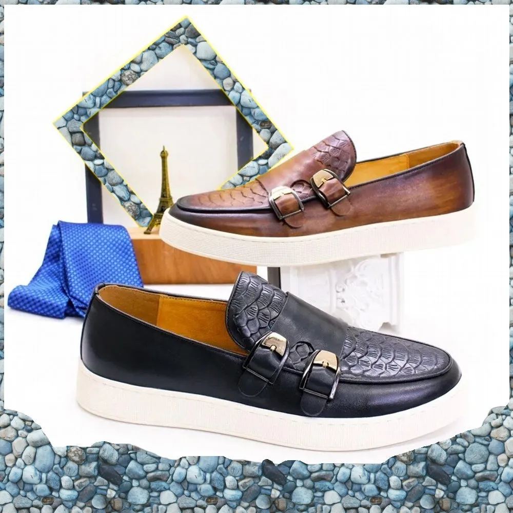 Men Double Buckle Business Cowhide Sport Shoes