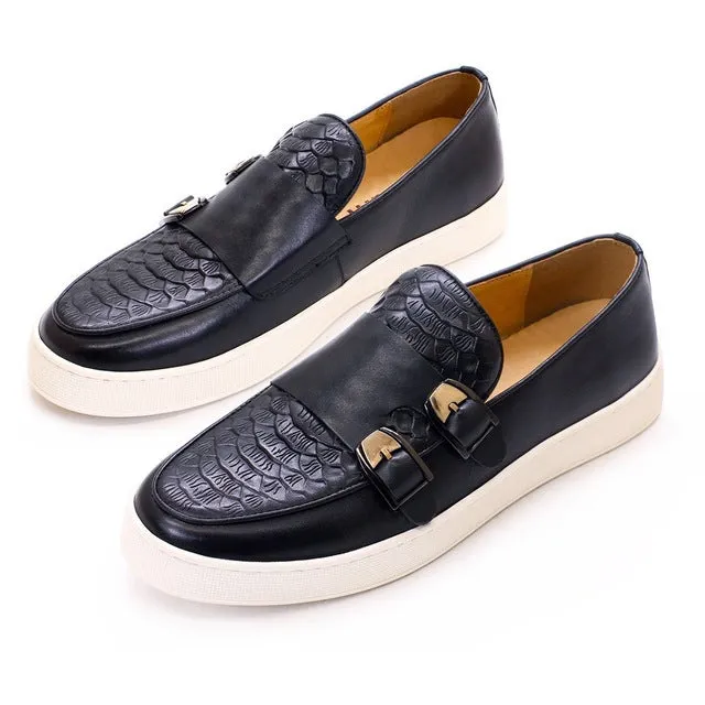 Men Double Buckle Business Cowhide Sport Shoes