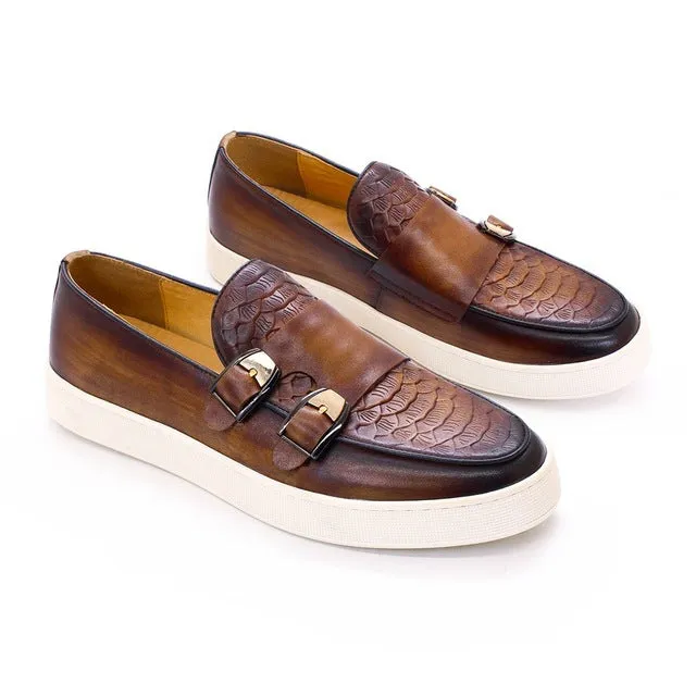 Men Double Buckle Business Cowhide Sport Shoes