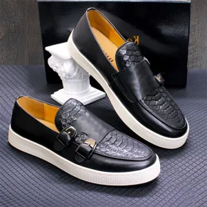 Men Double Buckle Business Cowhide Sport Shoes