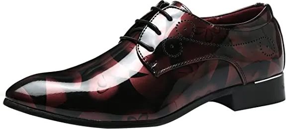 Men's Floral Patent Leather Lace Up Derby