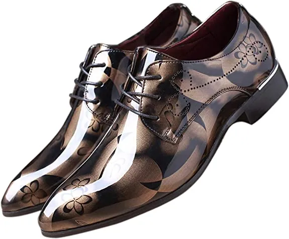 Men's Floral Patent Leather Lace Up Derby