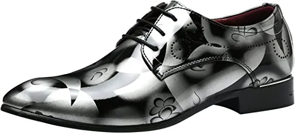 Men's Floral Patent Leather Lace Up Derby