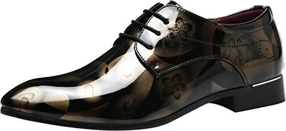 Men's Floral Patent Leather Lace Up Derby