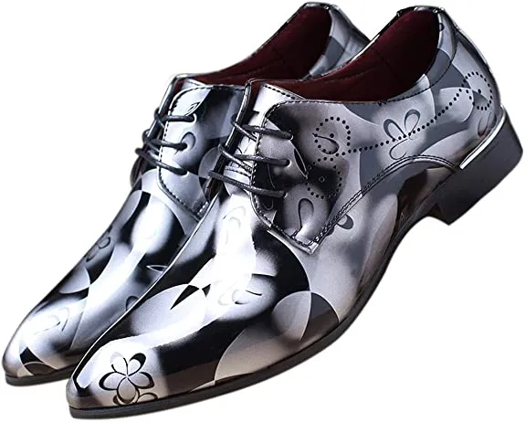 Men's Floral Patent Leather Lace Up Derby