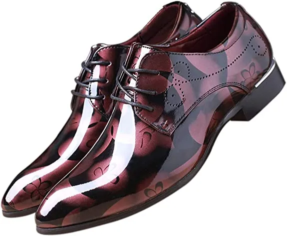 Men's Floral Patent Leather Lace Up Derby