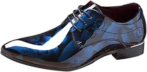 Men's Floral Patent Leather Lace Up Derby