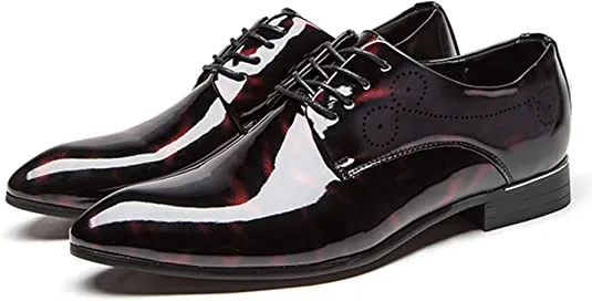Men's Patent Leather Lace Up Derby Pointed Toe