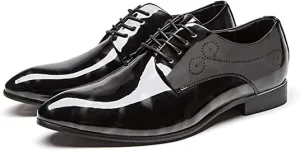 Men's Patent Leather Lace Up Derby Pointed Toe