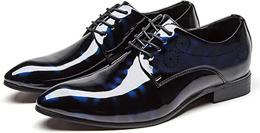 Men's Patent Leather Lace Up Derby Pointed Toe