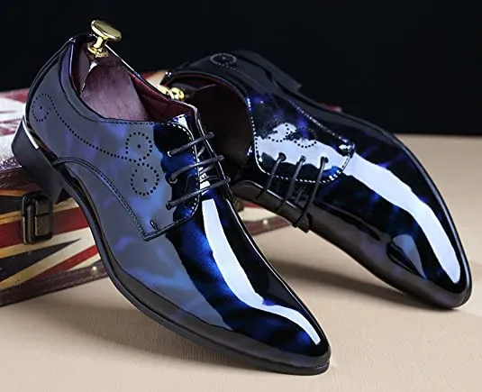 Men's Patent Leather Lace Up Derby Pointed Toe