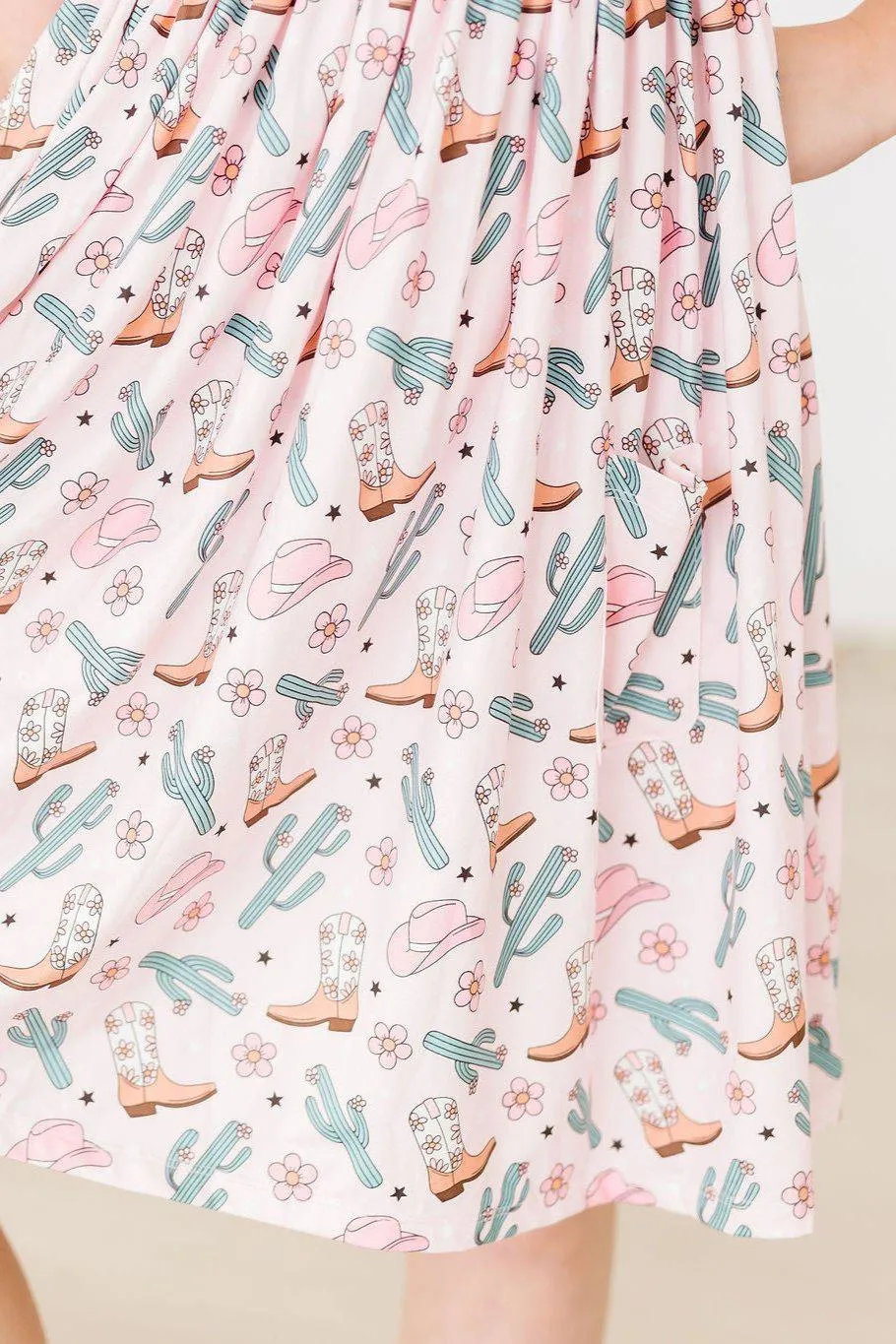 Mila & Rose Short Sleeve Pocket Twirl Dress - Cactus Cowgirl