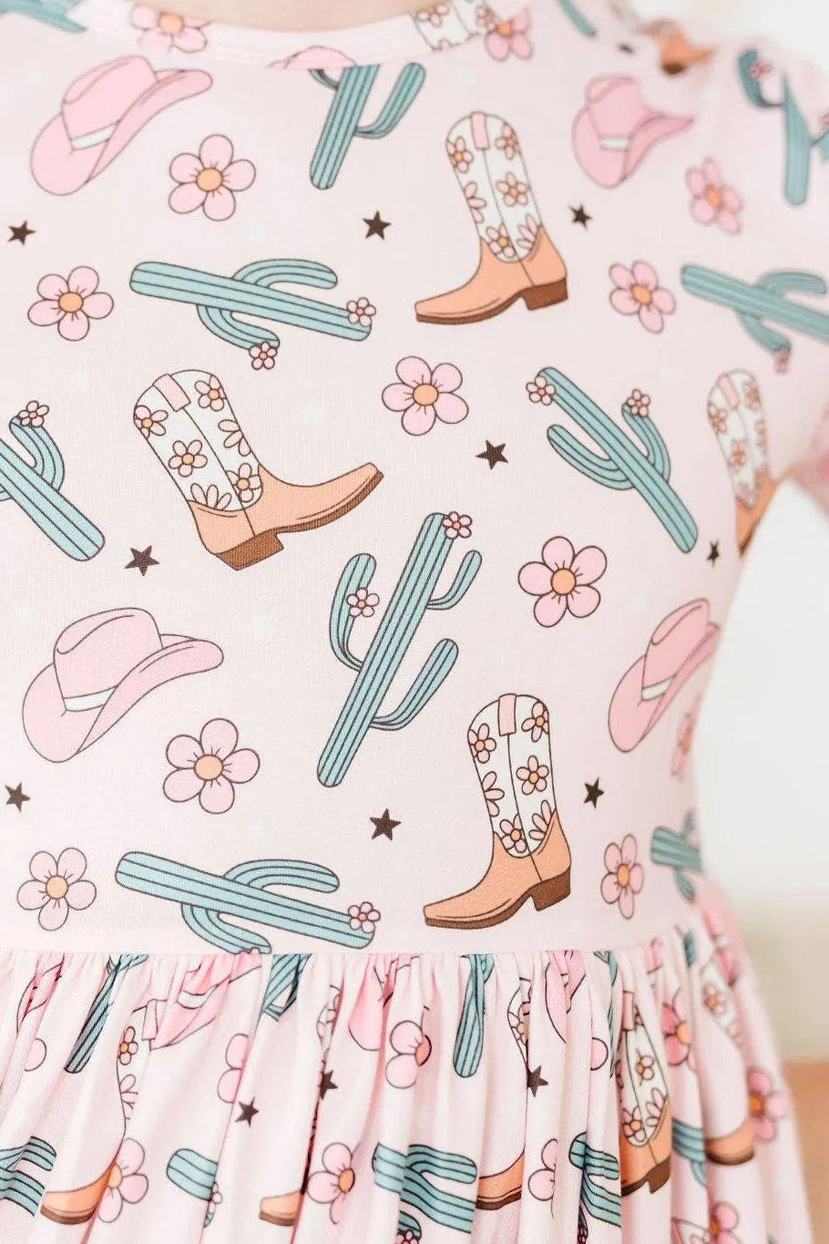 Mila & Rose Short Sleeve Pocket Twirl Dress - Cactus Cowgirl