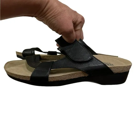 Munro Black Leather Libra Slide Sandal Cork Footbed 9.5N