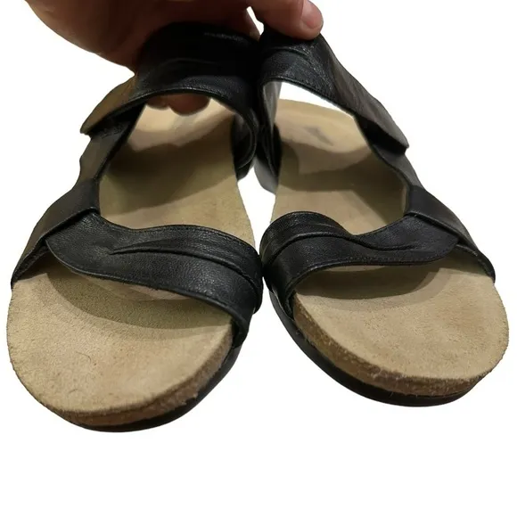 Munro Black Leather Libra Slide Sandal Cork Footbed 9.5N