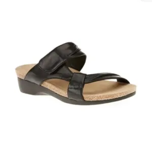 Munro Black Leather Libra Slide Sandal Cork Footbed 9.5N