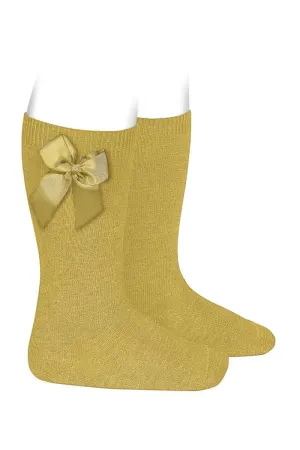 Mustard Grosgrain Bow Knee High Socks