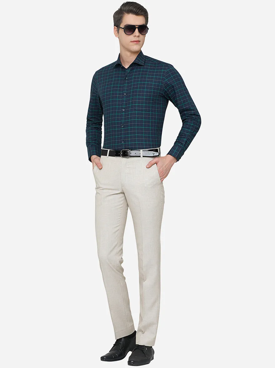 Navy Blue & Green Checked Slim Fit Formal Shirt | JadeBlue