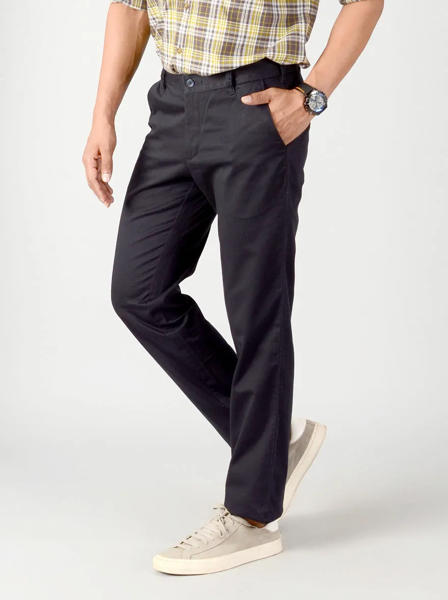 Navy Blue Solid Slim Fit Casual Trouser | Greenfibre
