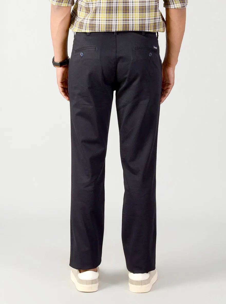 Navy Blue Solid Slim Fit Casual Trouser | Greenfibre