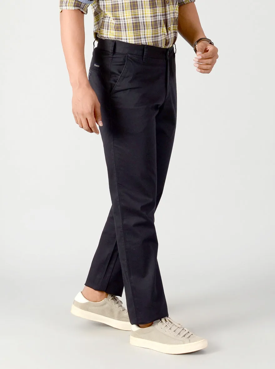 Navy Blue Solid Slim Fit Casual Trouser | Greenfibre