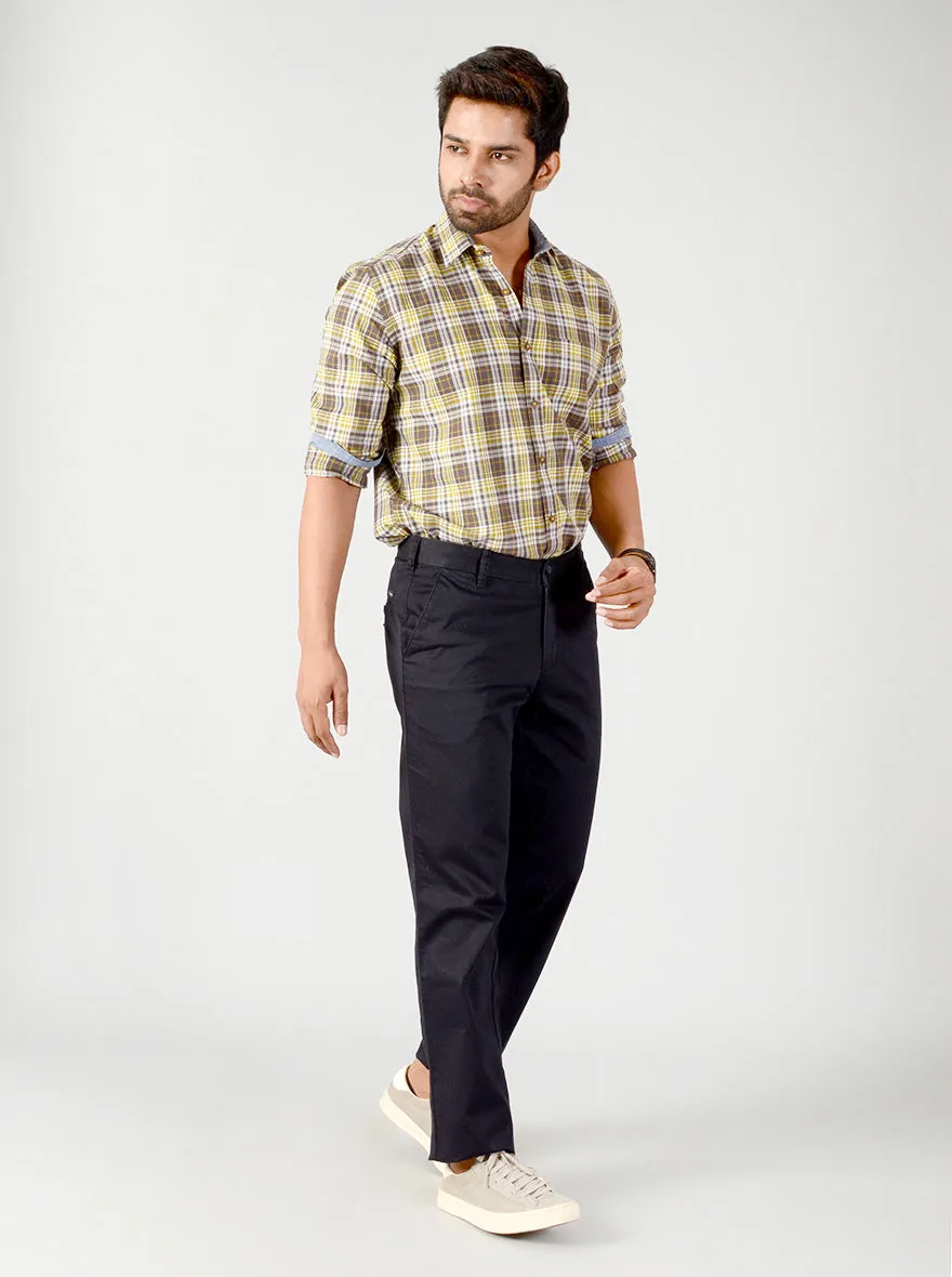 Navy Blue Solid Slim Fit Casual Trouser | Greenfibre