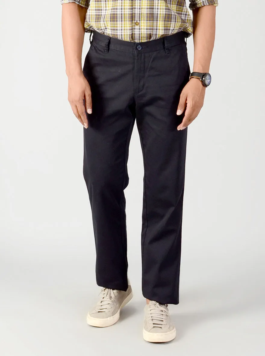 Navy Blue Solid Slim Fit Casual Trouser | Greenfibre