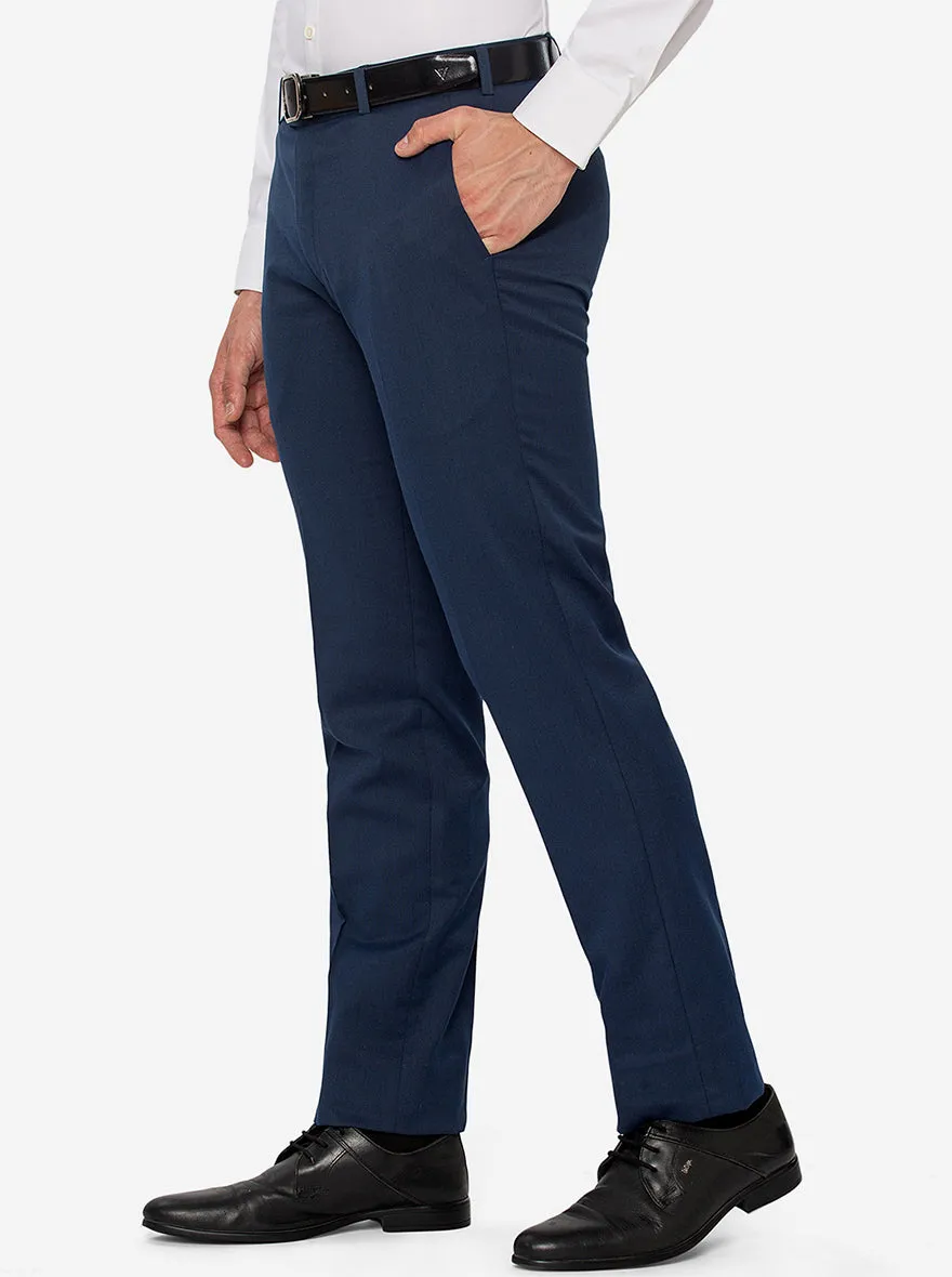 Navy Blue Solid Slim Fit Formal Trouser | Greenfibre