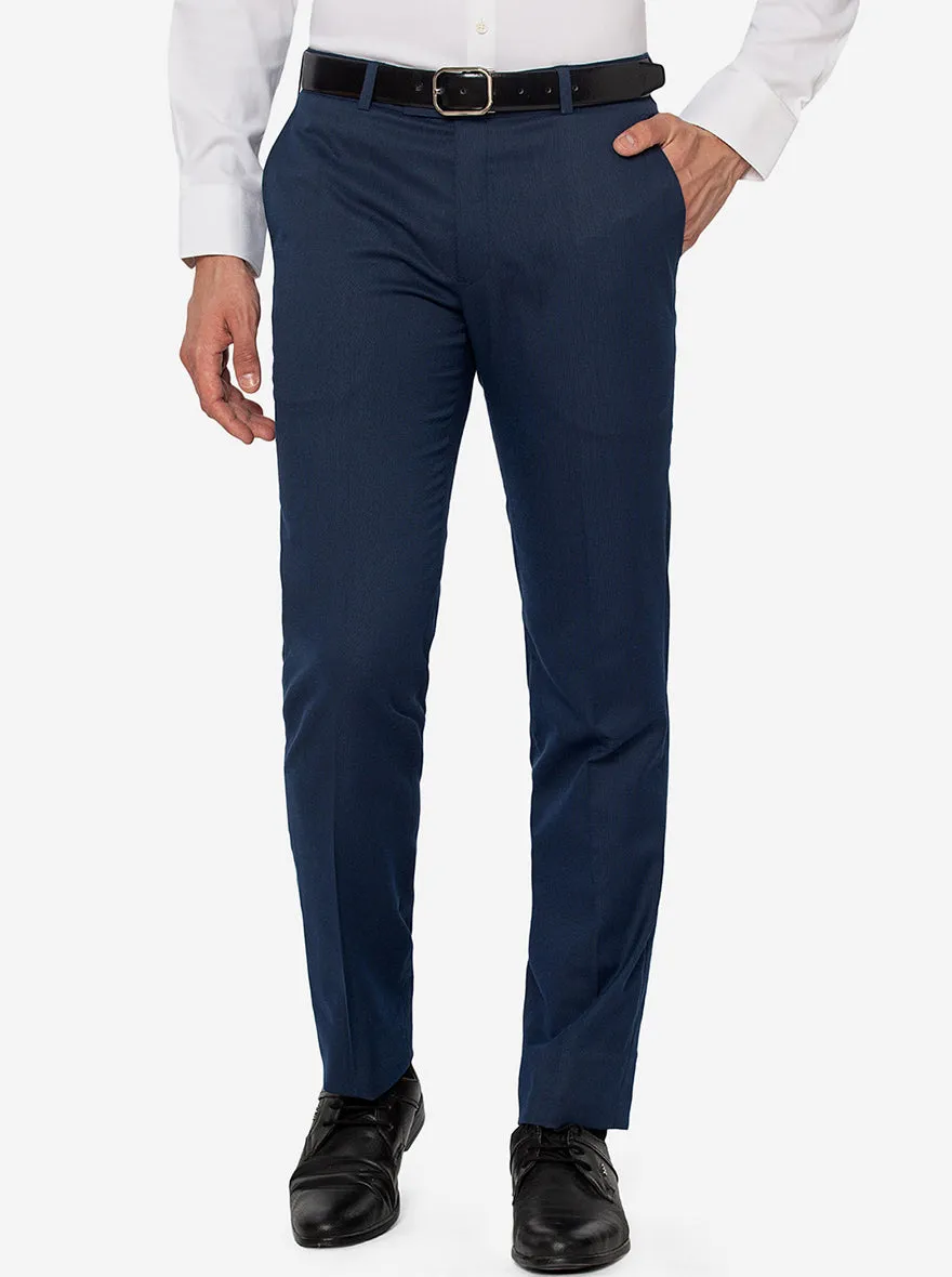 Navy Blue Solid Slim Fit Formal Trouser | Greenfibre