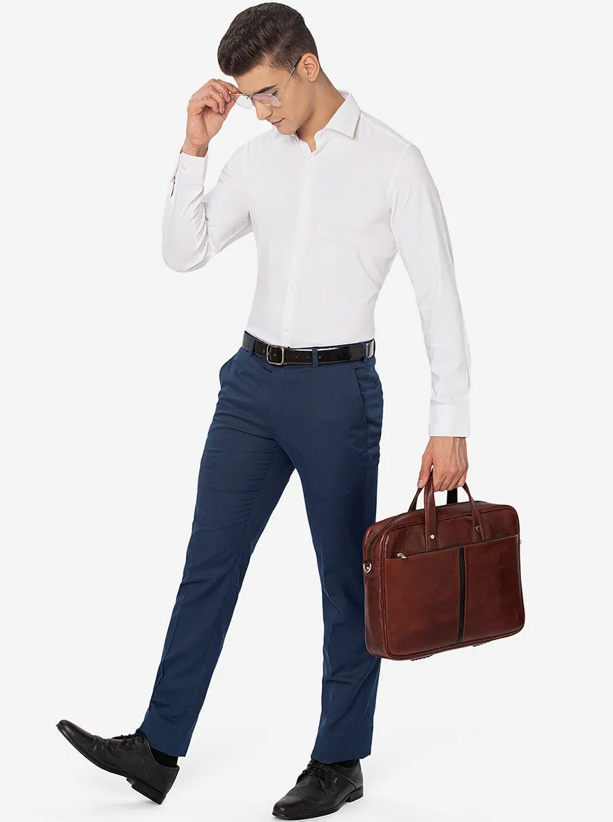 Navy Blue Solid Slim Fit Formal Trouser | Greenfibre