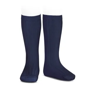 Navy Ribbed Knee High Socks