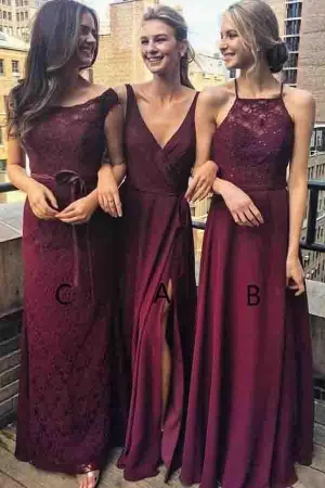 New Arrival Chiffon V-Neck A-Line Grape Long Bridesmaid Dresses with Split, MB184