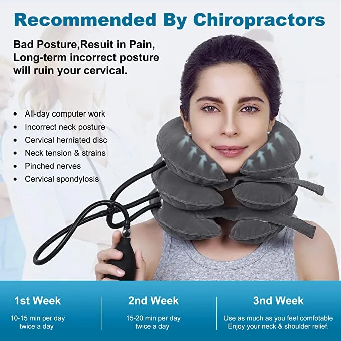 New Cervical Neck Traction Device &Inflatable Adjustable Neck Stretcher Provide Neck Support Neck Traction and Neck Pain Relief, Grey!