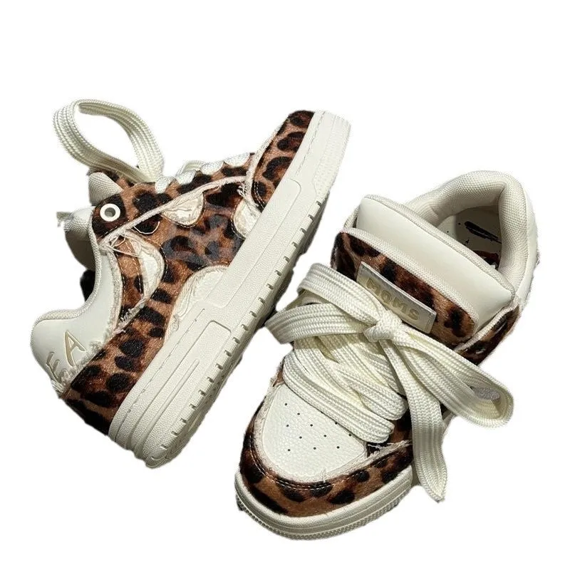 New Female Dopamine Leopard Print Casual Bread Shoes