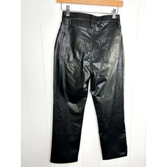 NWT Abercrombie Vegan Leather Ankle Straight Ultra High Rise Black Jeans 26 2 S