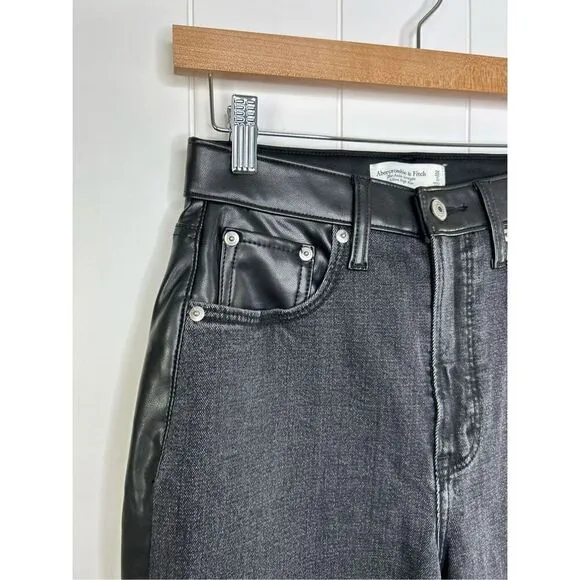 NWT Abercrombie Vegan Leather Ankle Straight Ultra High Rise Black Jeans 26 2 S