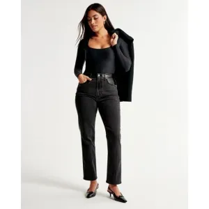 NWT Abercrombie Vegan Leather Ankle Straight Ultra High Rise Black Jeans 26 2 S